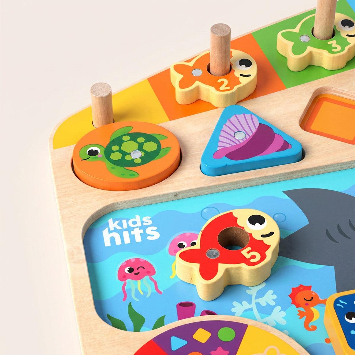 Montessori-houten visspel met kleursortering