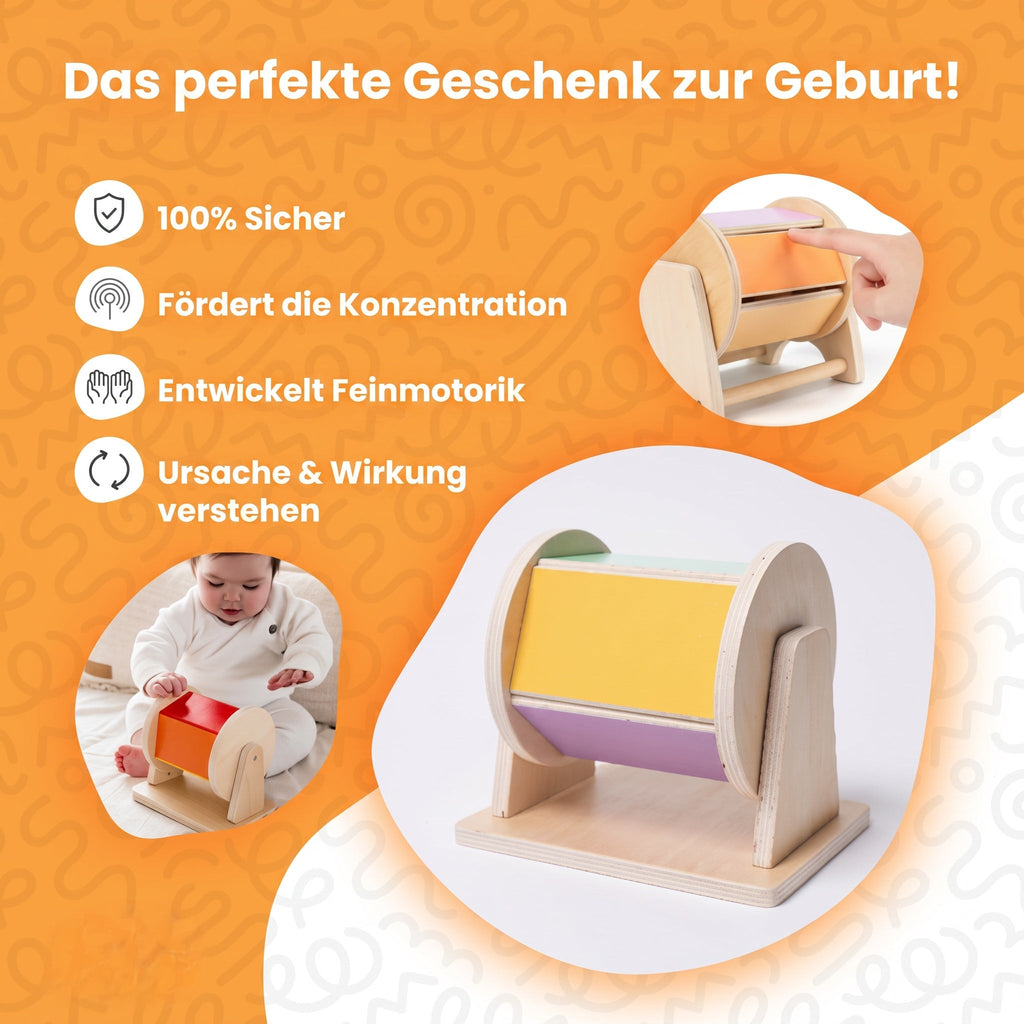 Montessori-draaitrommel in regenboogkleuren