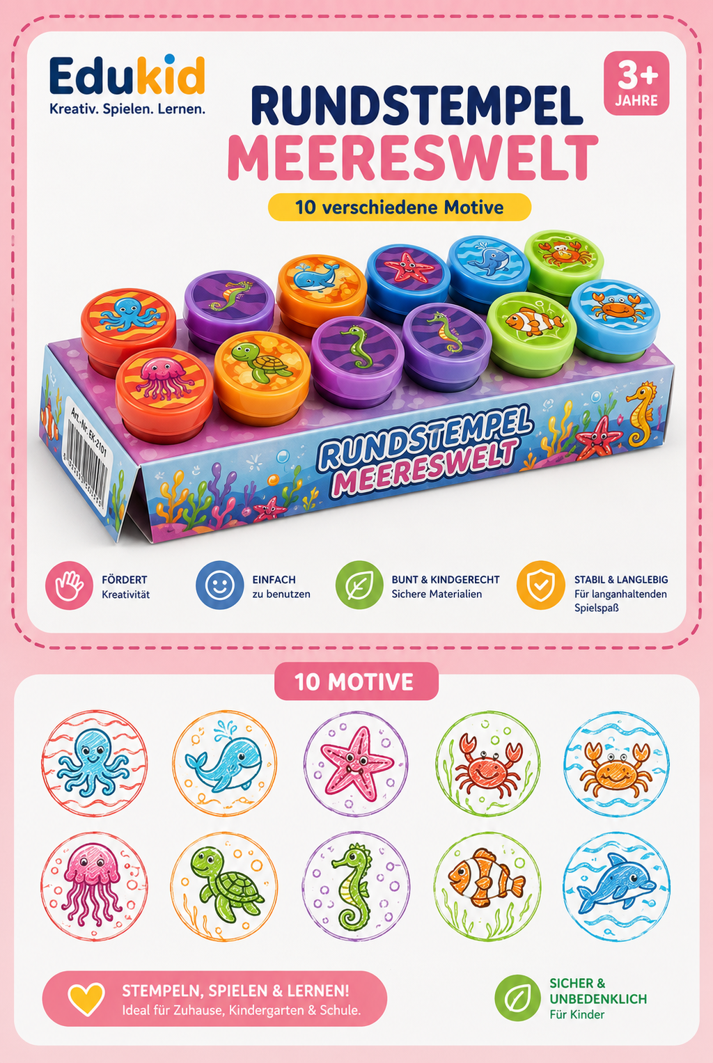 Set van 10 kinderstempels met motieven