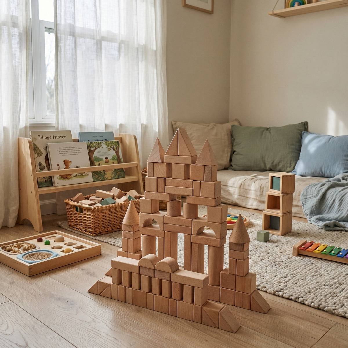 Montessori-bouwstenen van naturel hout