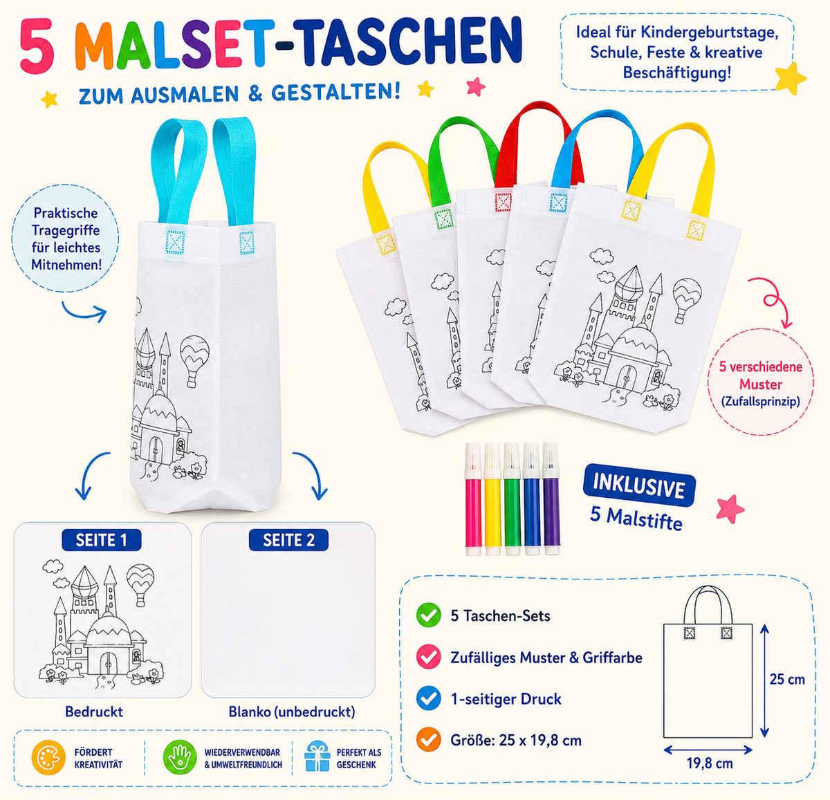 DIY-stoffen tassen om te beschilderen voor kinderen