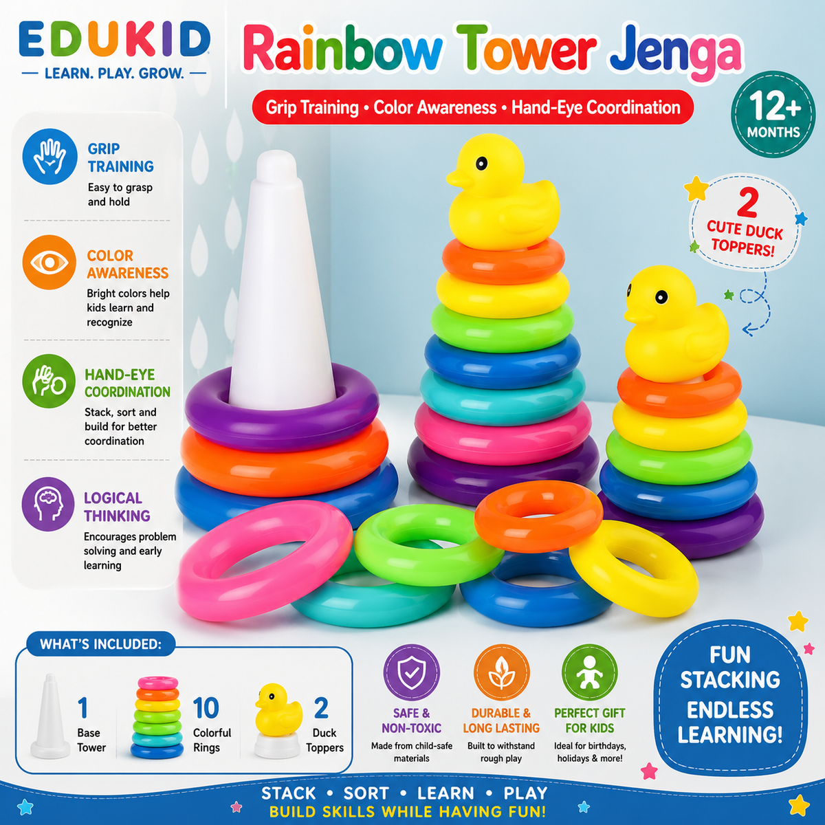 Montessori-stapeltoren met ringen & eend