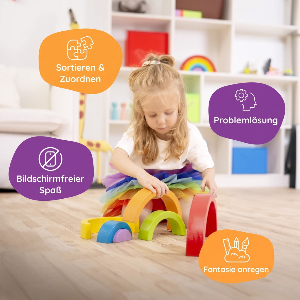 Montessori-regenboogstapelspel met figuren