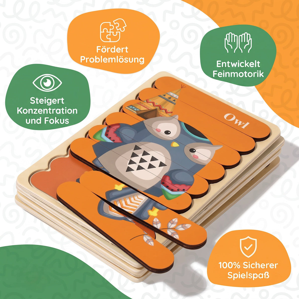 Dubbelzijdige Montessori-houten puzzels – los of 5-delige set