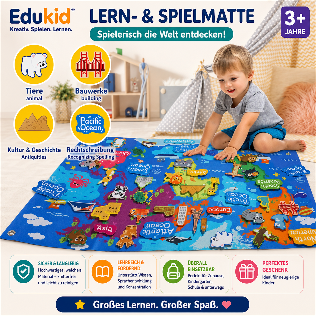 Interactieve vilten wereldkaart voor kinderen