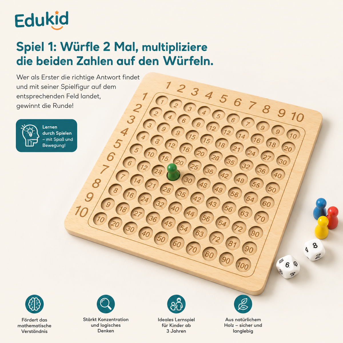 Montessori-houten tafelspel voor vermenigvuldigen