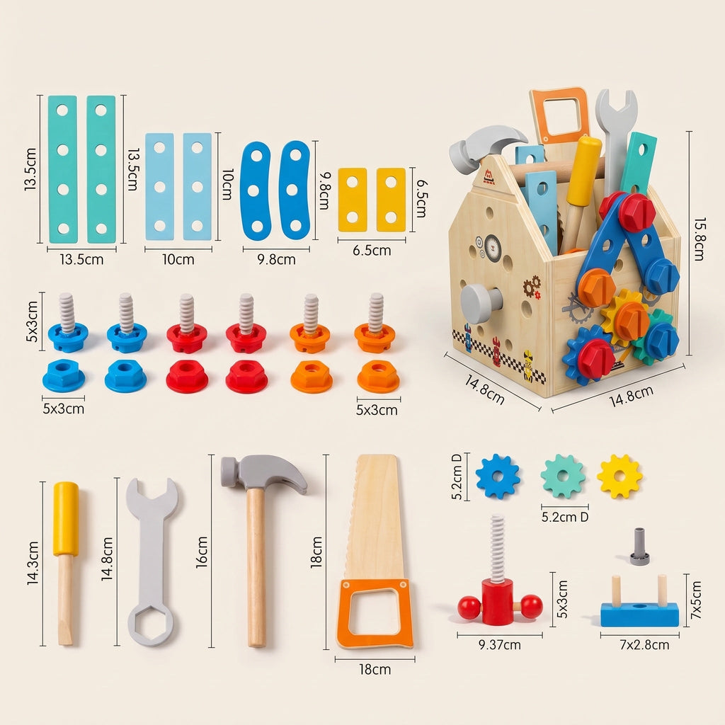 Montessori-gereedschapshuis met bouwonderdelen