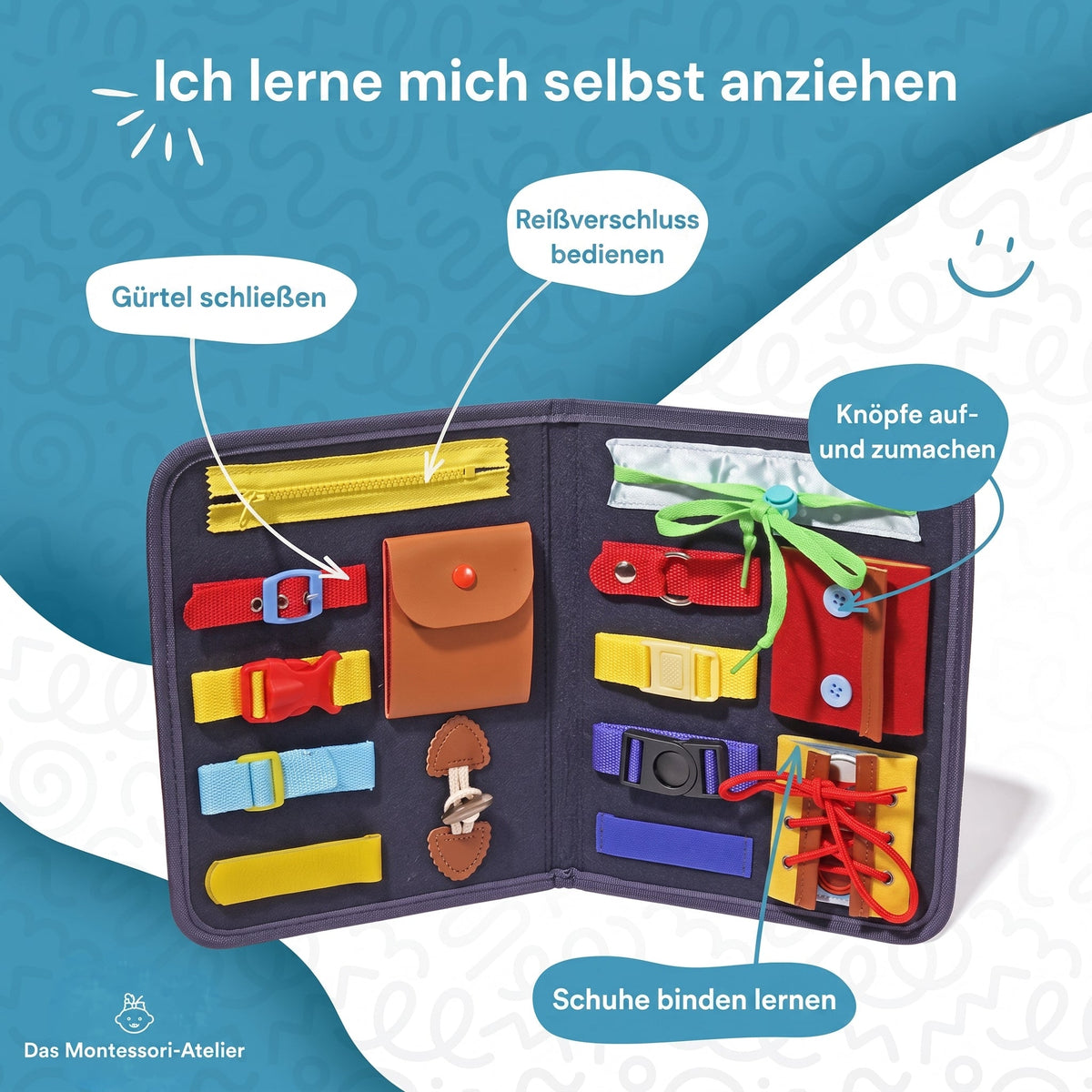 Montessori-activiteitenbord met sluitingen