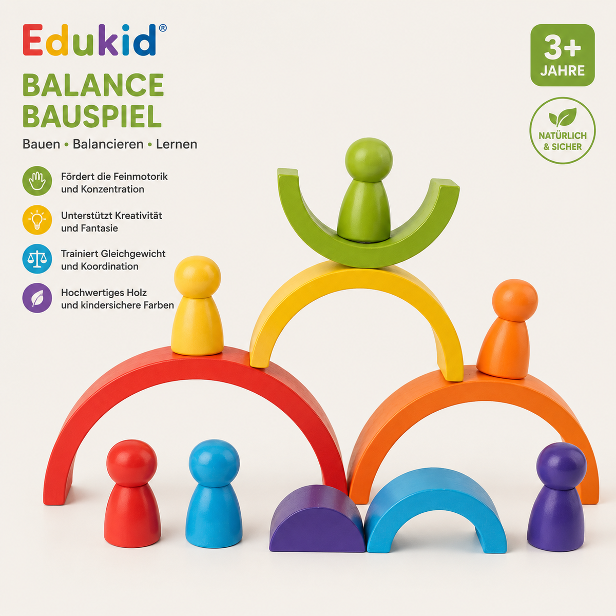 Montessori-houten regenboog met figuren