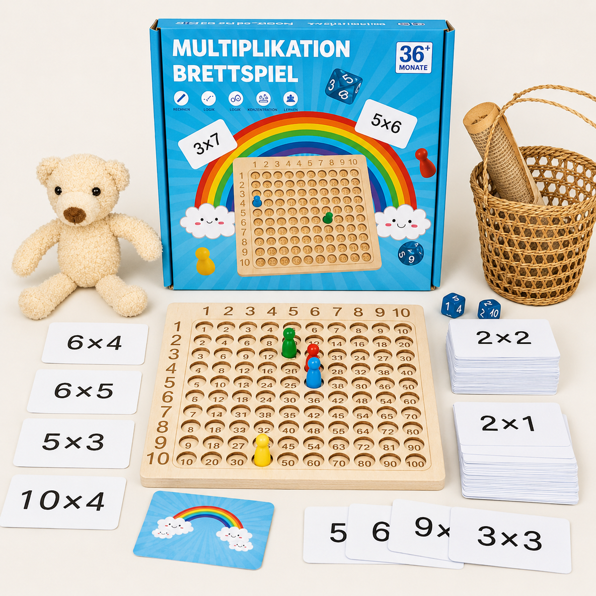 Montessori-houten tafelspel voor vermenigvuldigen