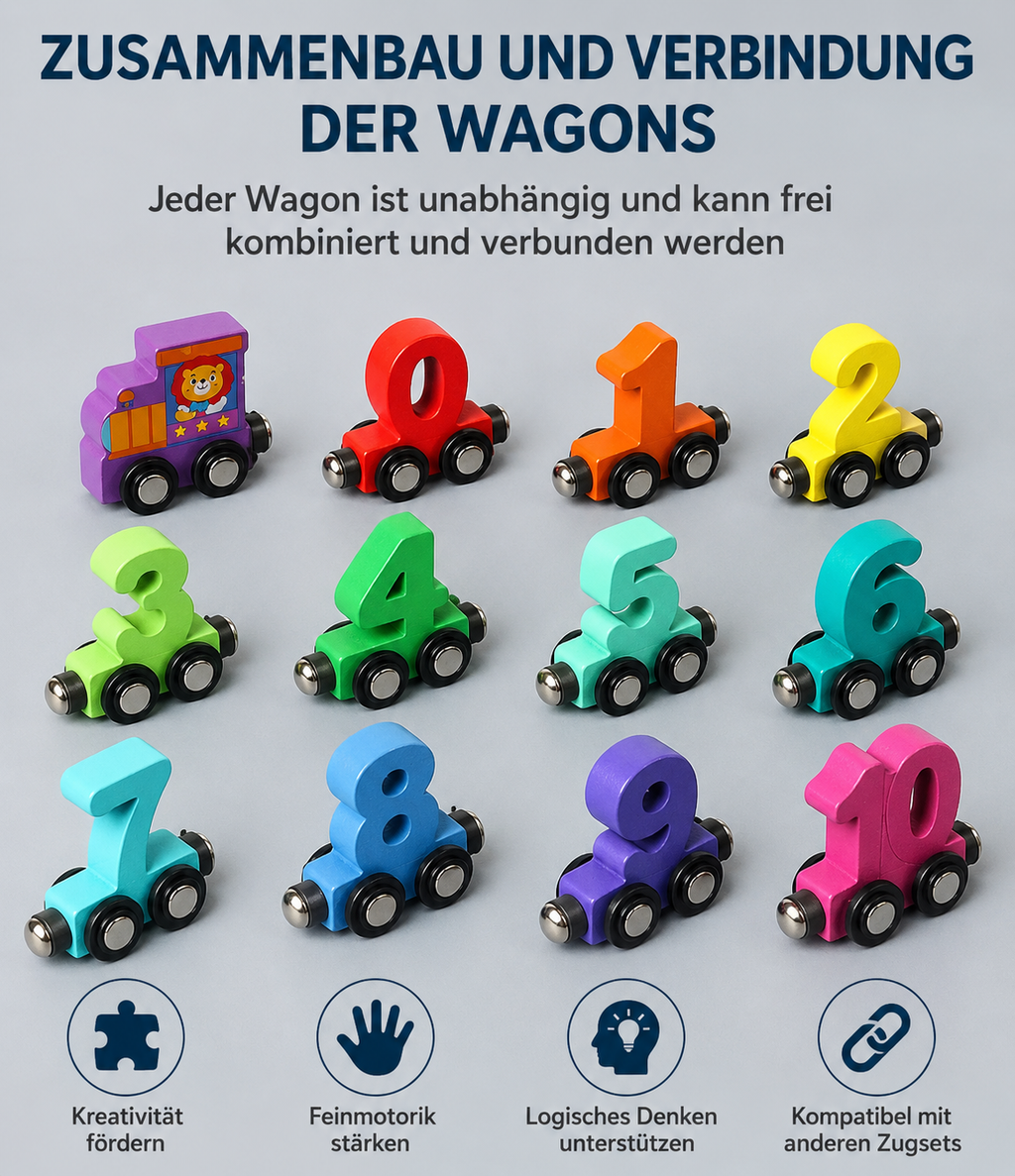 Magnetische houten cijfertrein