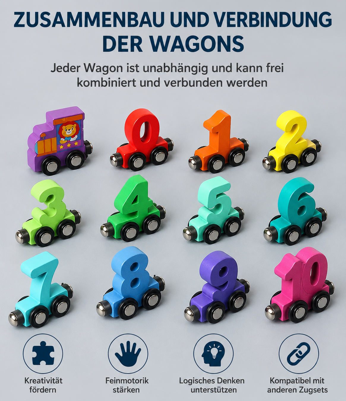 Magnetische houten cijfertrein