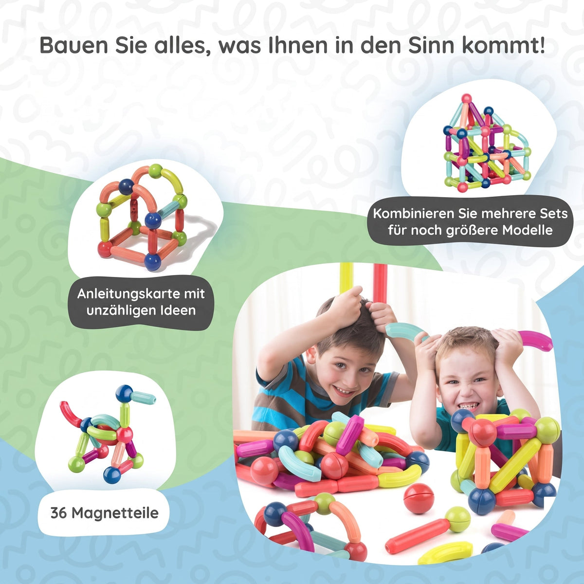 Montessori-magnetische bouwset met 36 onderdelen