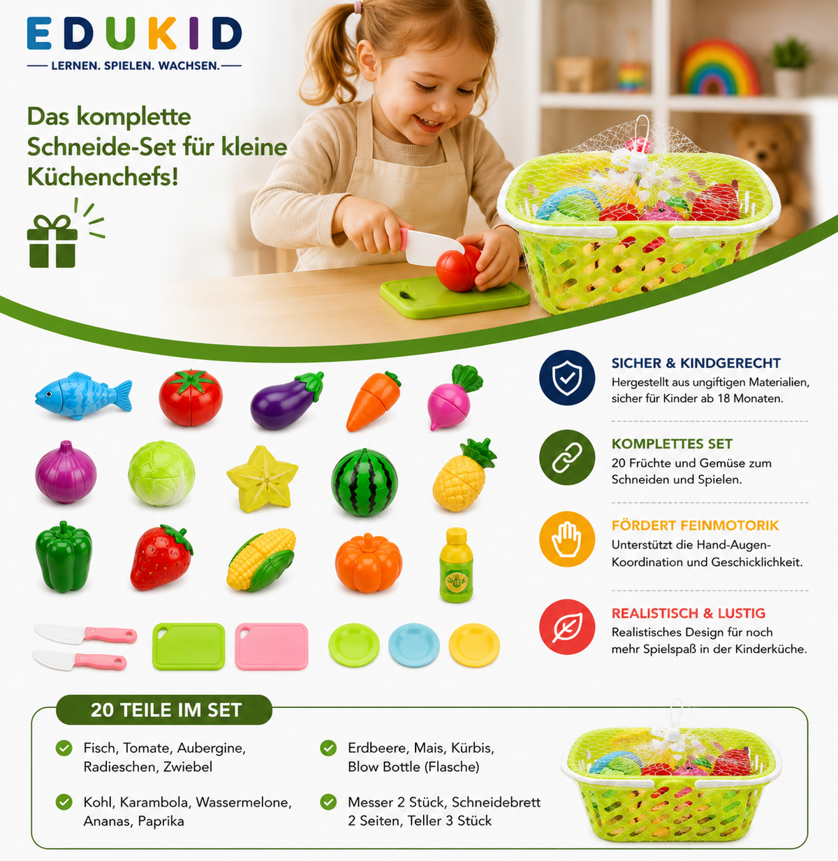 Montessori-snijset met fruit & groenten
