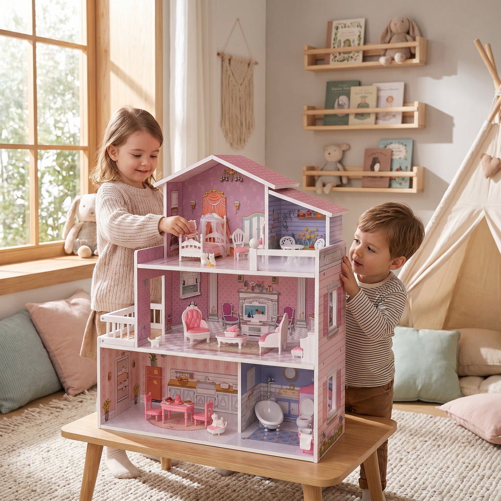 Montessori-poppenhuis van hout