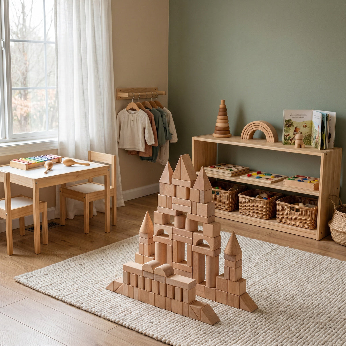Montessori-bouwstenen van naturel hout