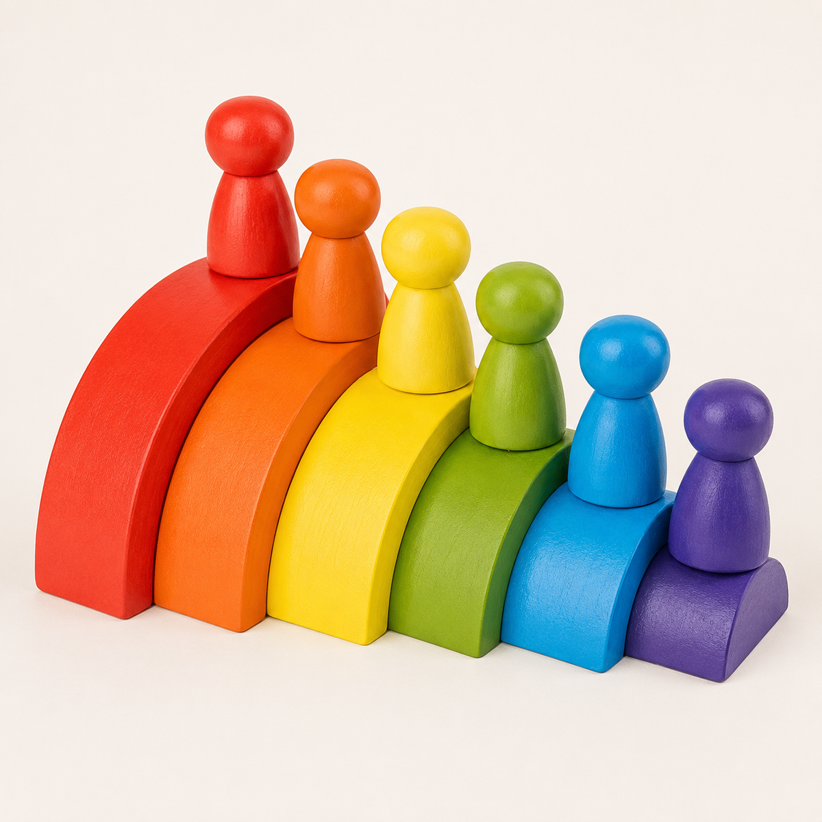 Montessori-houten regenboog met figuren