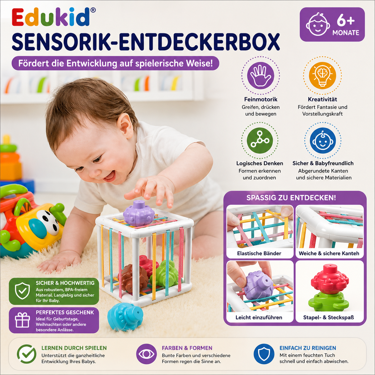 Montessori-sensorische kubus met insteekvormen