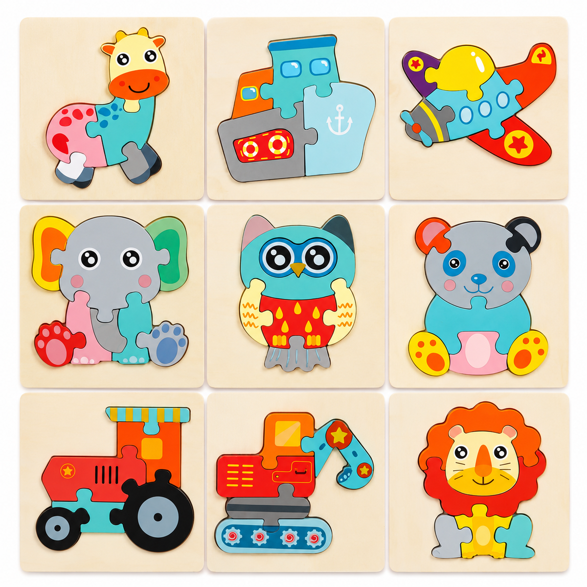 Montessori 3D-houten puzzel met dieren & voertuigen