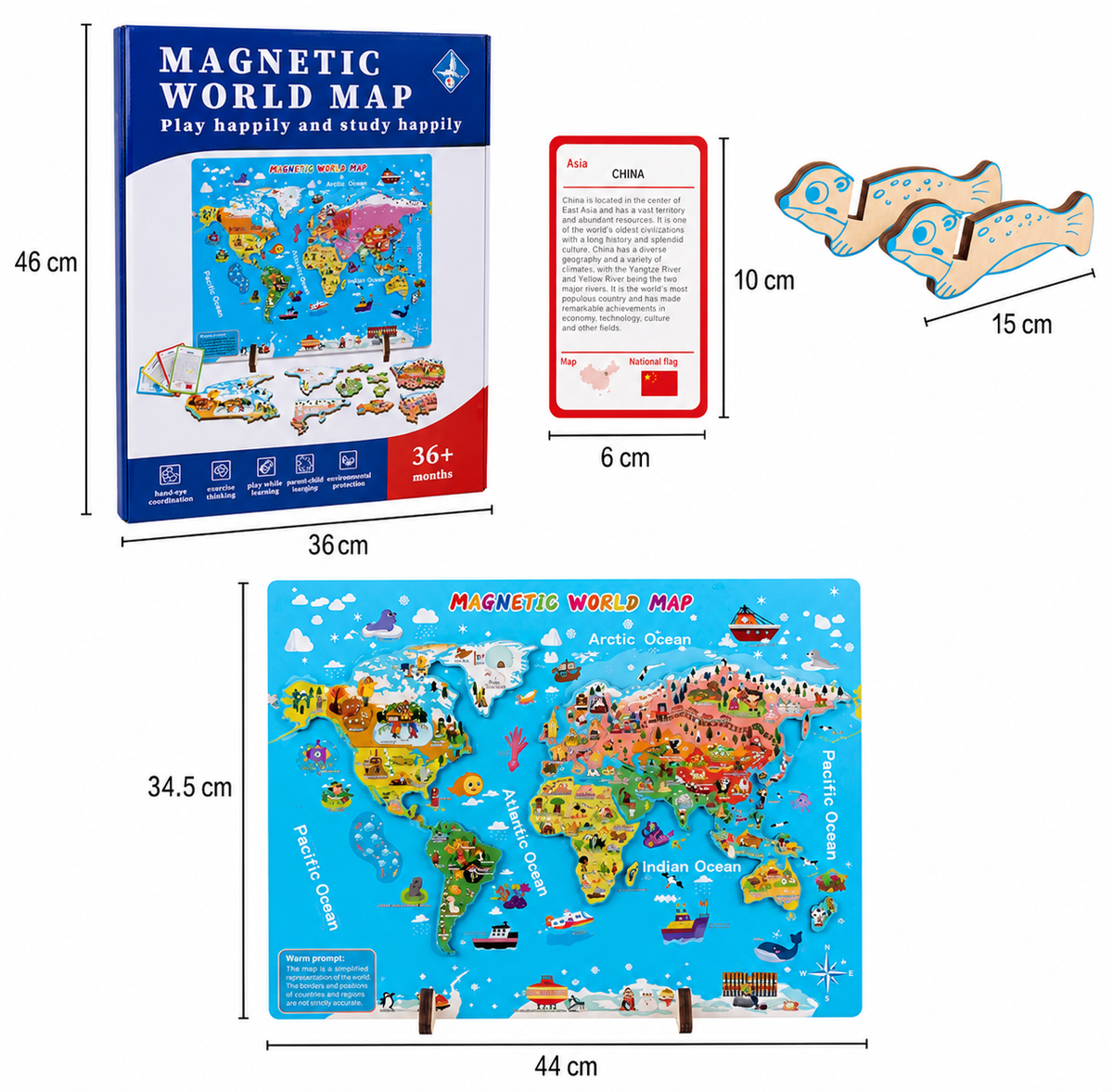 Magnetische wereldkaart met 92 leerkaarten