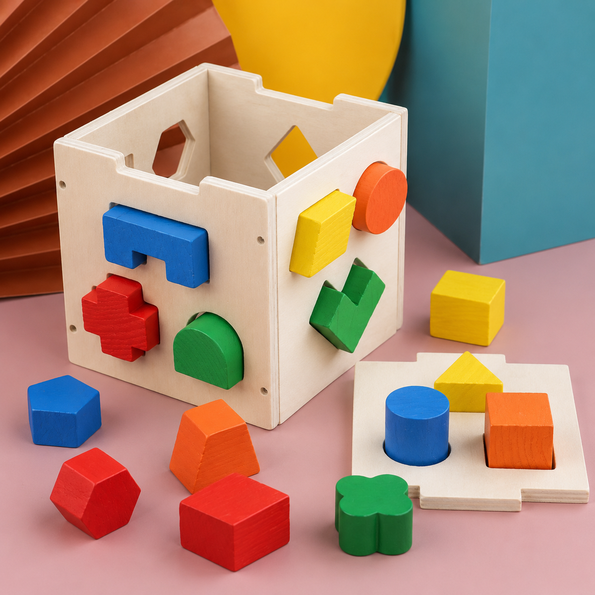 Montessori-houten vormenbox