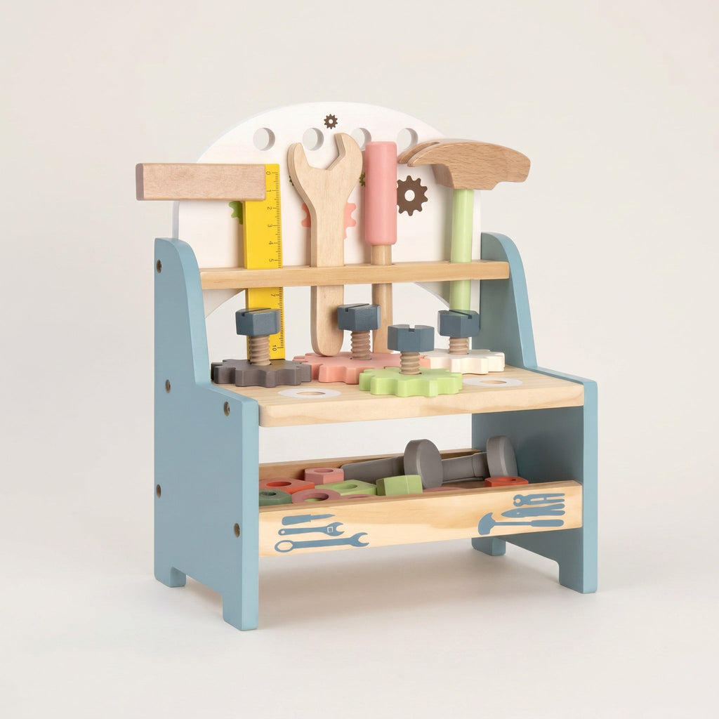 Montessori-miniwerkbank met gereedschap