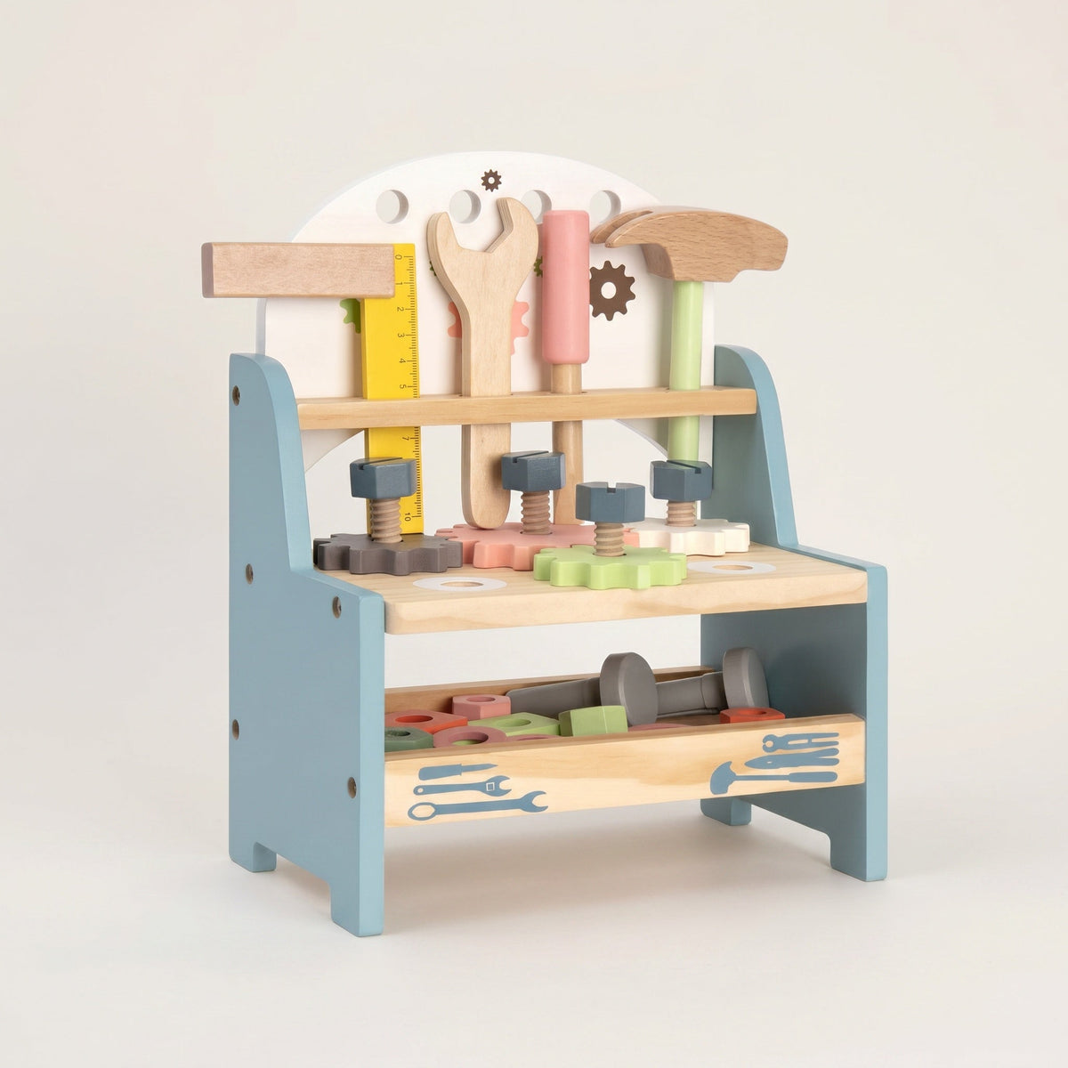 Montessori-miniwerkbank met gereedschap