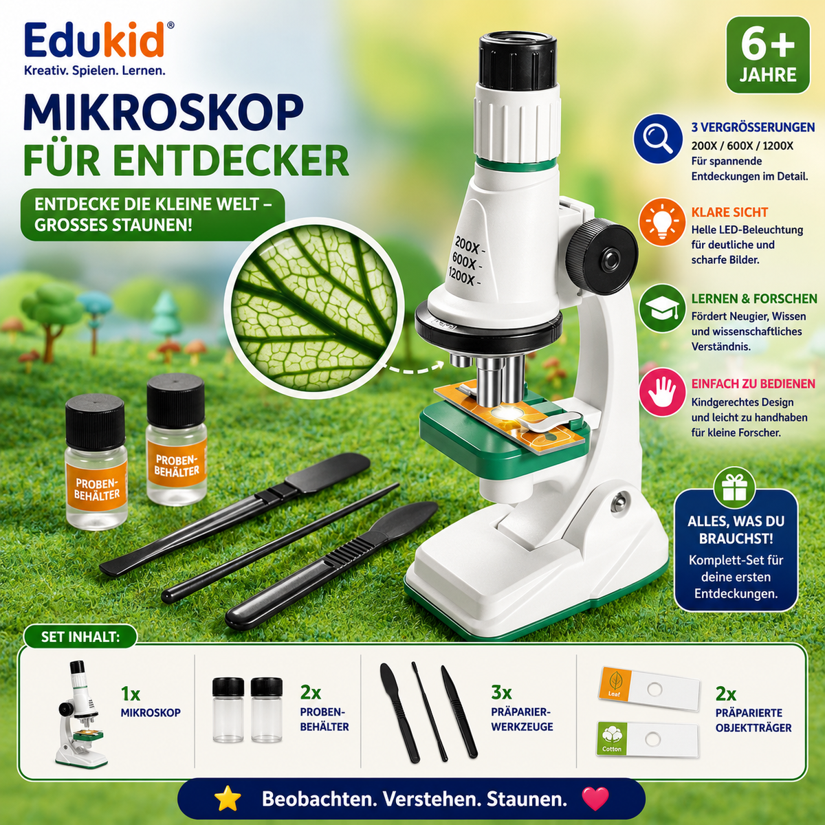 Kindermicroscoop met 1200× vergroting