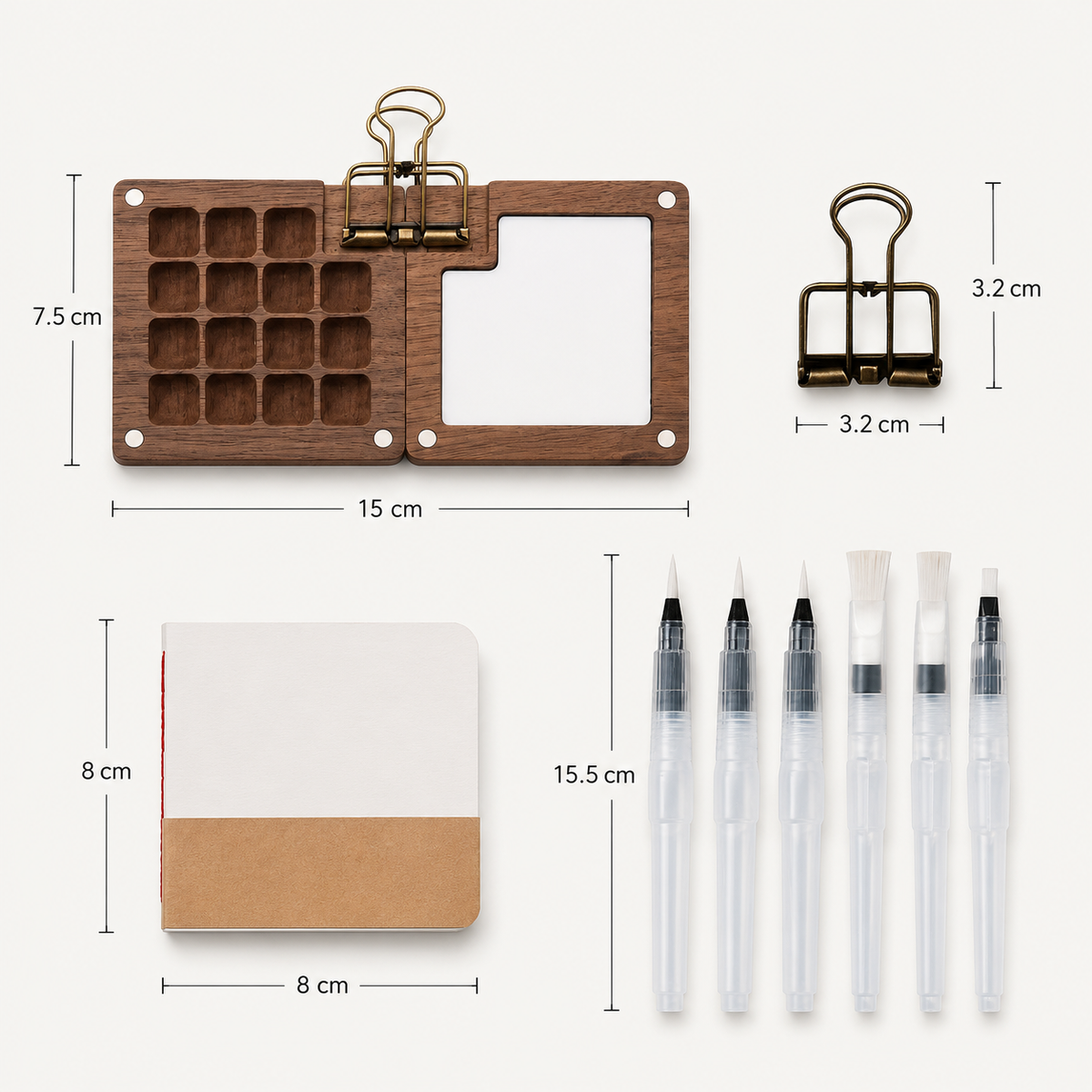 Draagbare houten aquarelset