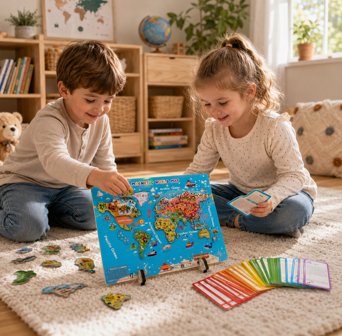 Magnetische wereldkaart met 92 leerkaarten