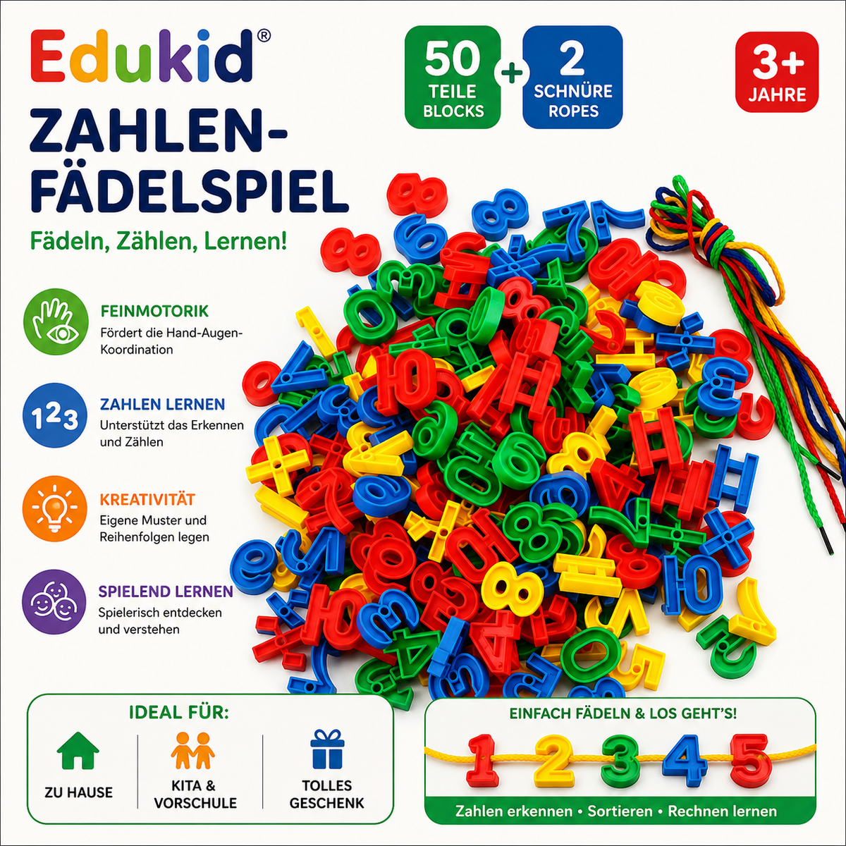 Montessori-rijgspel met vormen & kleuren