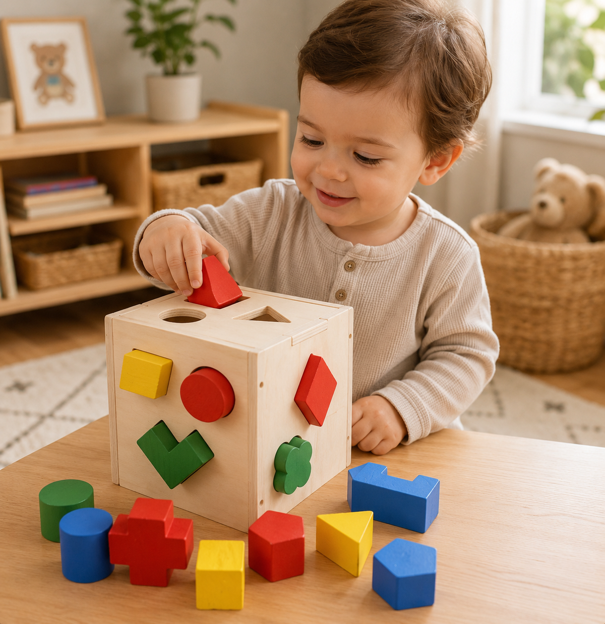 Montessori-houten vormenbox