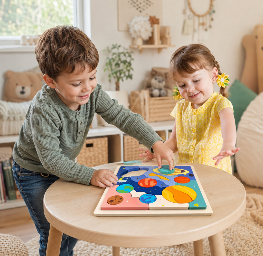 Montessori-houten zonnestelselpuzzel