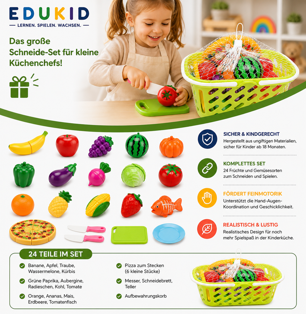 Montessori-snijset met fruit & groenten