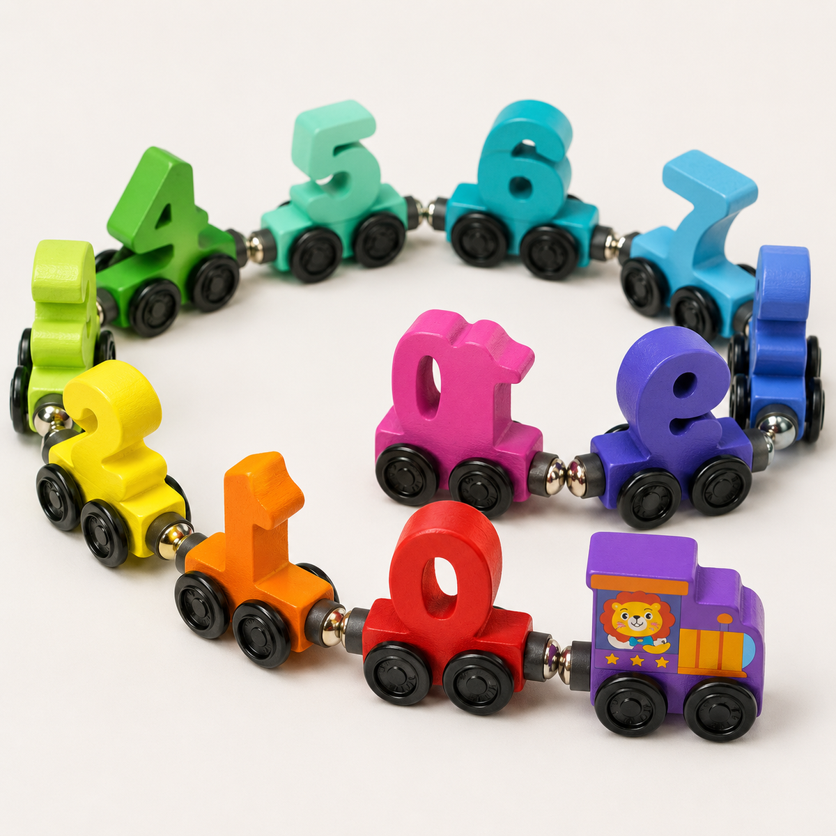 Magnetische houten cijfertrein
