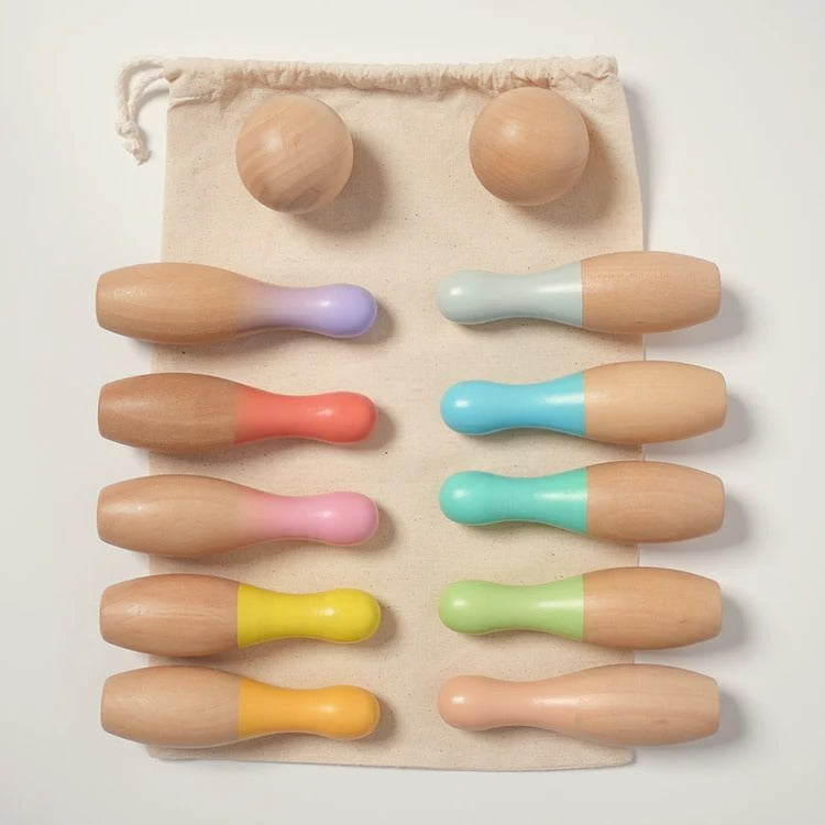 Montessori-bowlingset van hout
