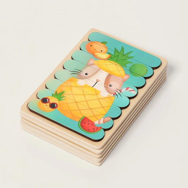 Dubbelzijdige Montessori-houten puzzels – los of 5-delige set