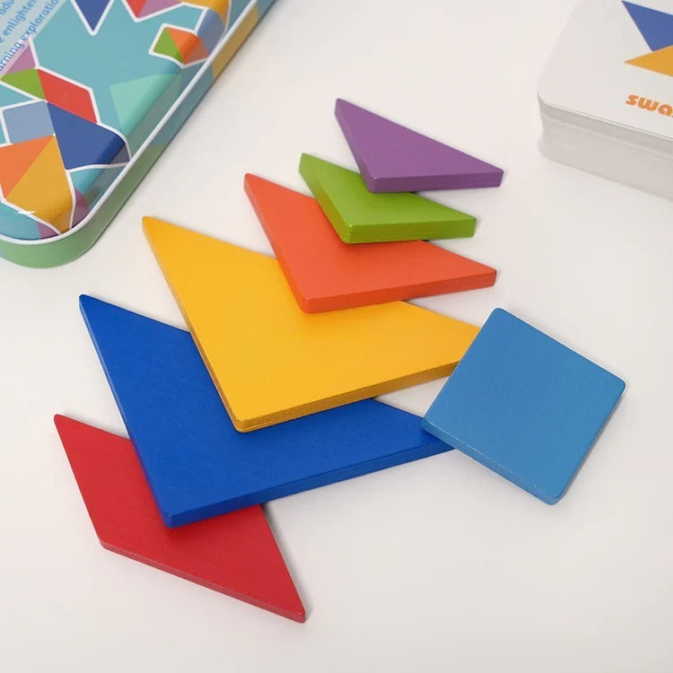 Montessori-tangrampuzzel met 25 kaarten