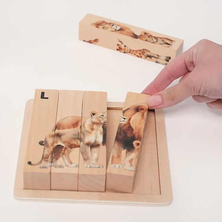 Montessori-houten dierenpuzzels met draaistukken