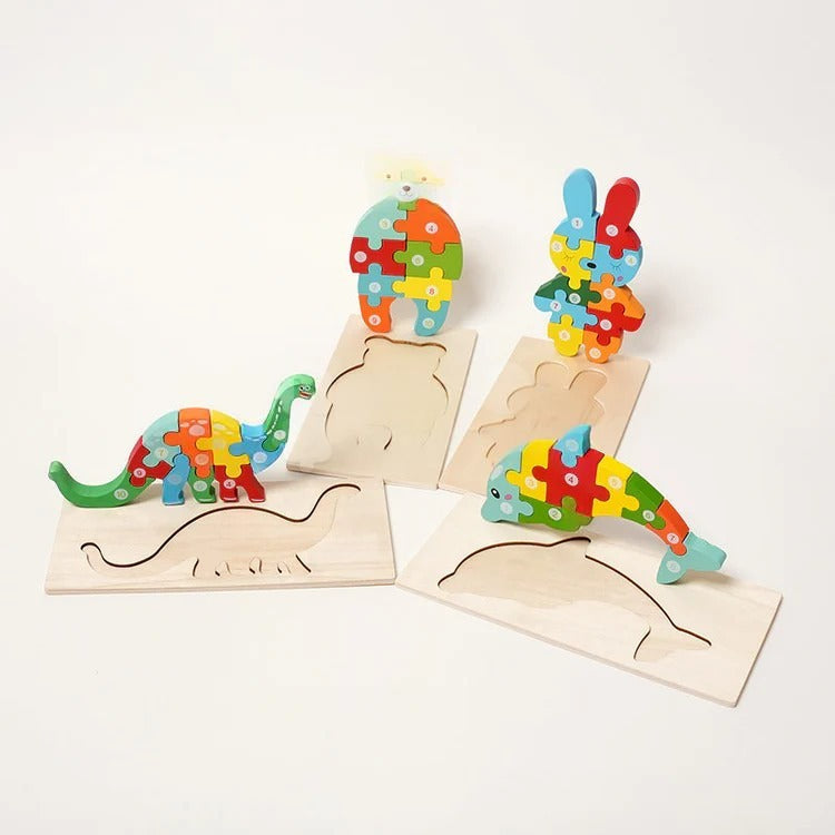 Montessori-houten puzzelset met dierenmotieven