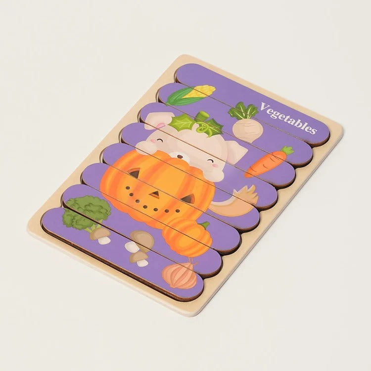 Dubbelzijdige Montessori-houten puzzels – los of 5-delige set