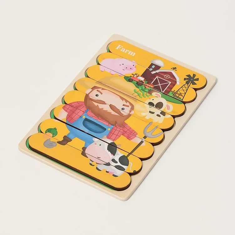 Dubbelzijdige Montessori-houten puzzels – los of 5-delige set