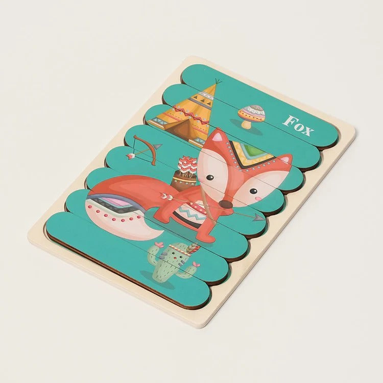 Dubbelzijdige Montessori-houten puzzels – los of 5-delige set