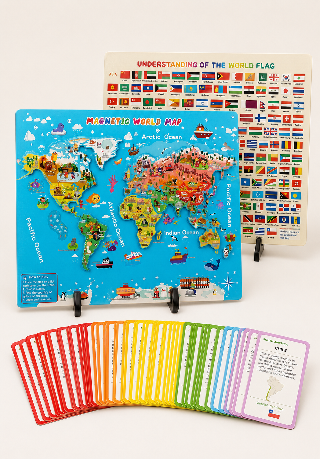 Magnetische wereldkaart met 92 leerkaarten
