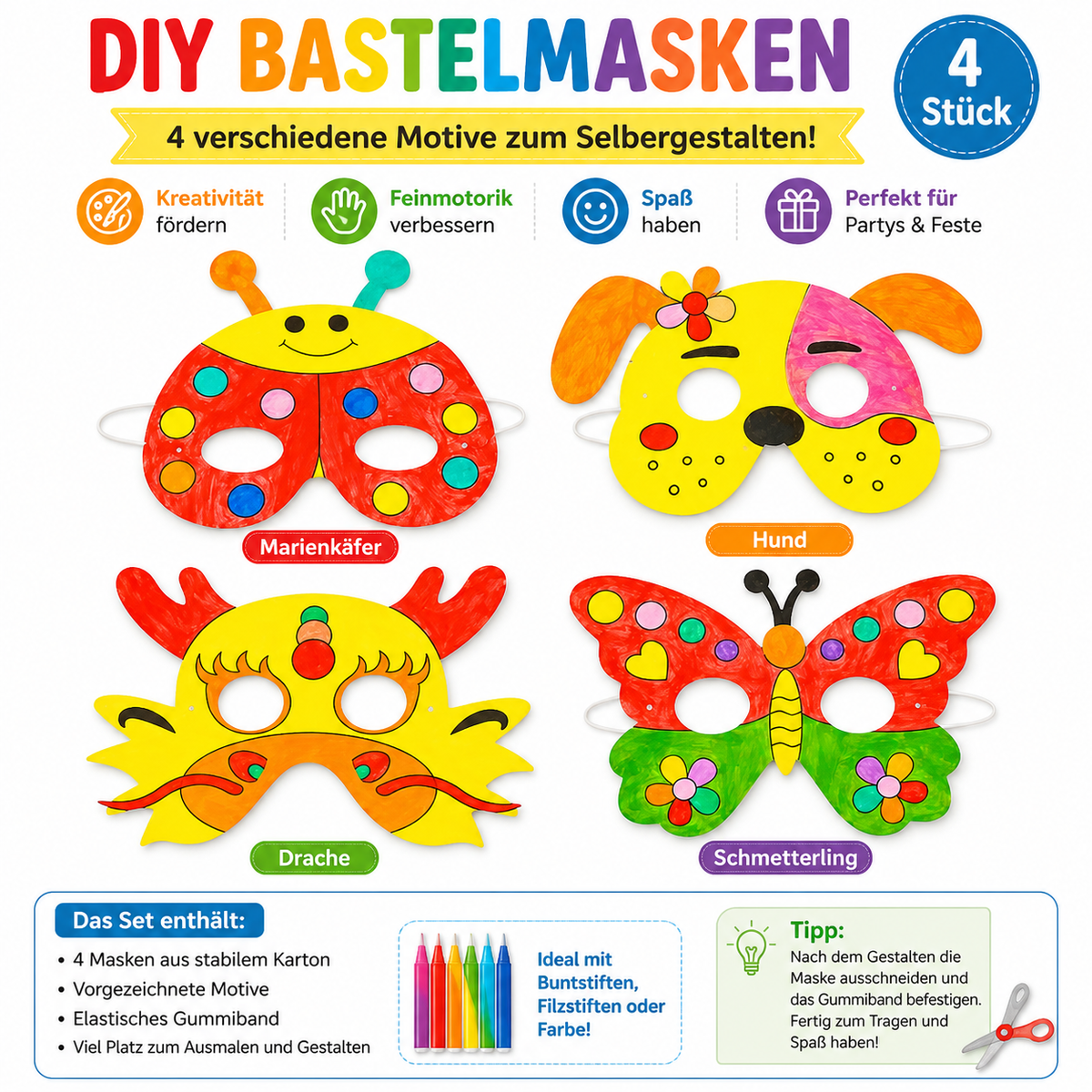 DIY-dierenmaskers om in te kleuren