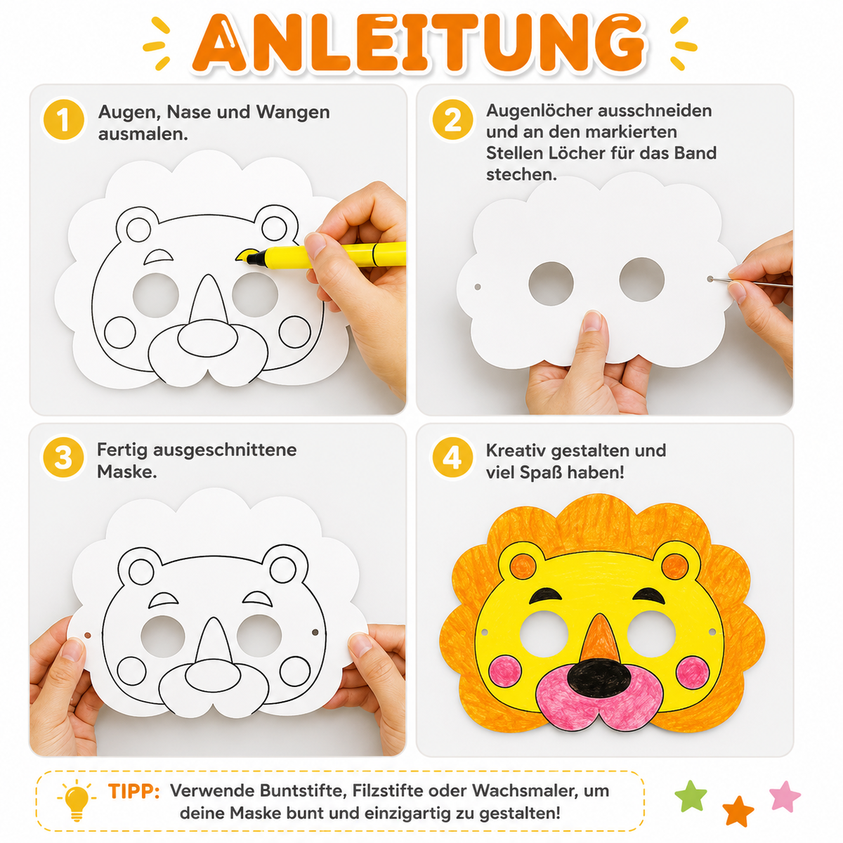 DIY-dierenmaskers om in te kleuren