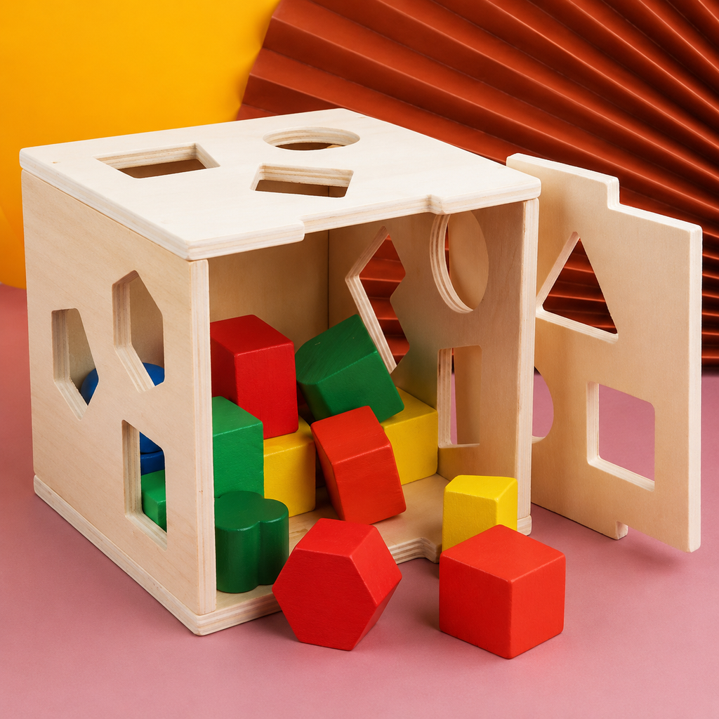Montessori-houten vormenbox