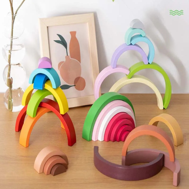 Montessori-houten regenboogpuzzel