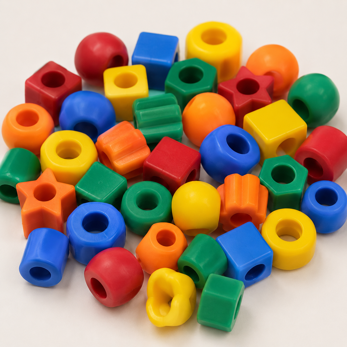 Montessori-rijgspel met houten kralen
