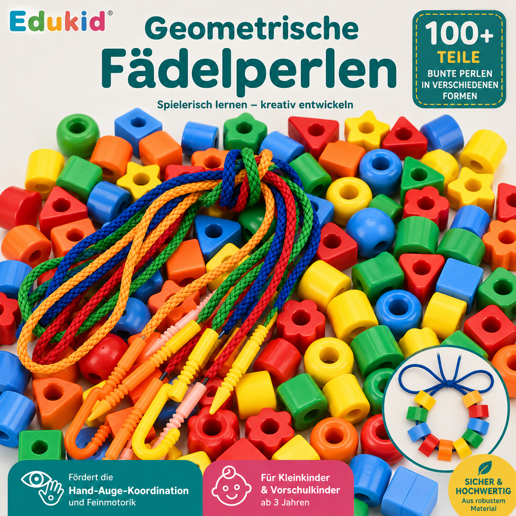 Montessori-rijgspel met houten kralen
